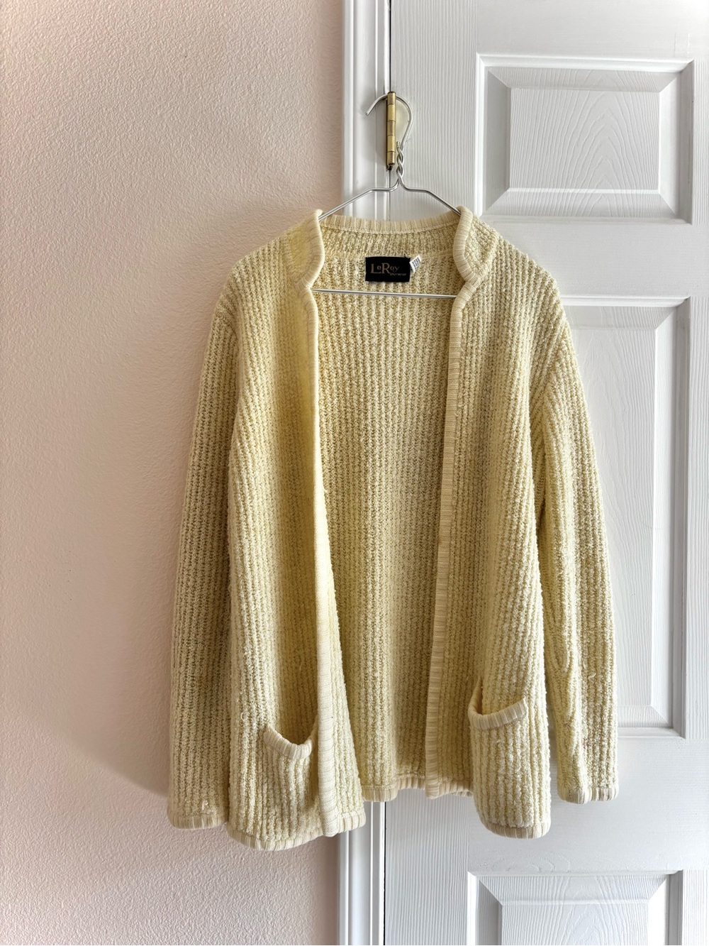 Vintage Leroy Knitwear Beige Women's Sweater Open Cardigan Size L